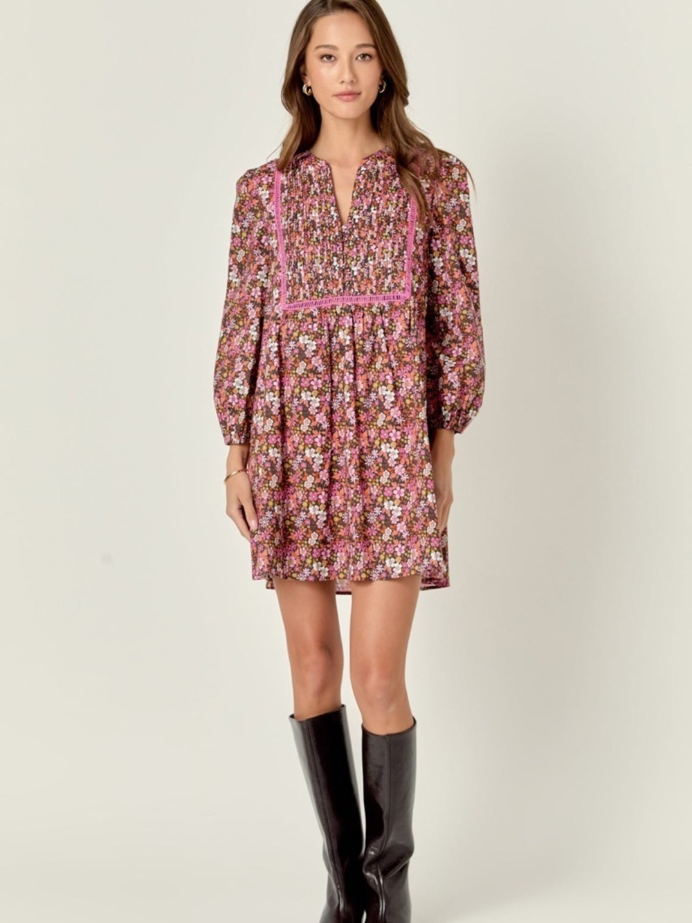 English Factory Pink Floral Smocked Mini Dress Women’s XS Boho Cottagecore Mod